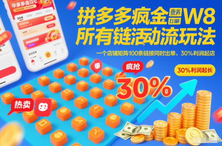 拼多多疯狂活动流玩法，所有链接全部打标，一个店铺矩阵100条链接同时出单，30%利润起店-资源社