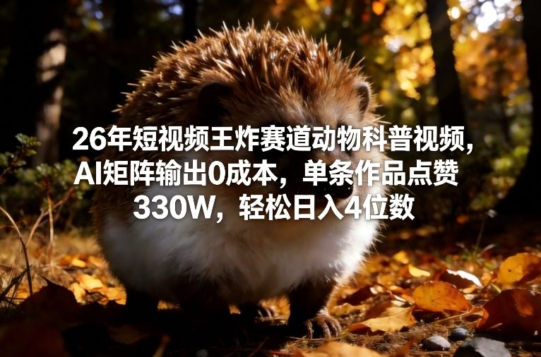 26年短视频王炸赛道动物科普视频，AI矩阵输出0成本，单条作品点赞330W，轻松日入4位数-资源社