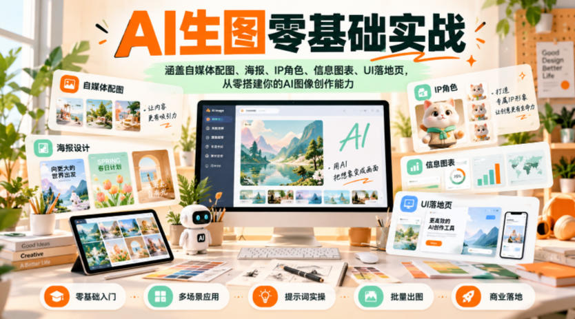 AI生图零基础实战,涵盖自媒体配图、海报、IP角色、信息图表、UI落地页,从零搭建你的AI图像创作能力-资源社
