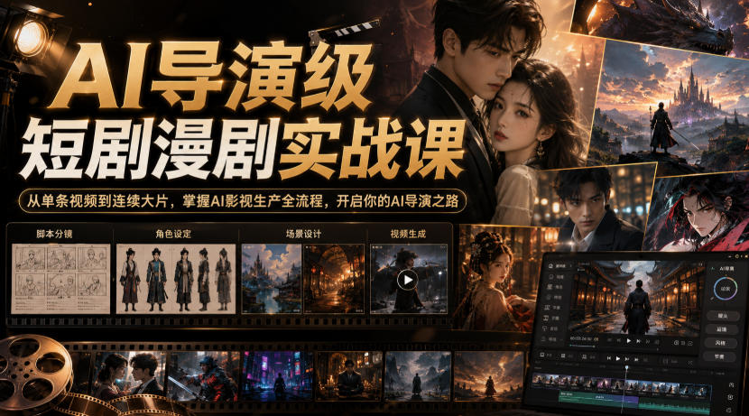 AI导演级短剧漫剧实战课，从单条视频到连续大片，掌握AI影视生产全流程，开启你的AI导演之路!-资源社