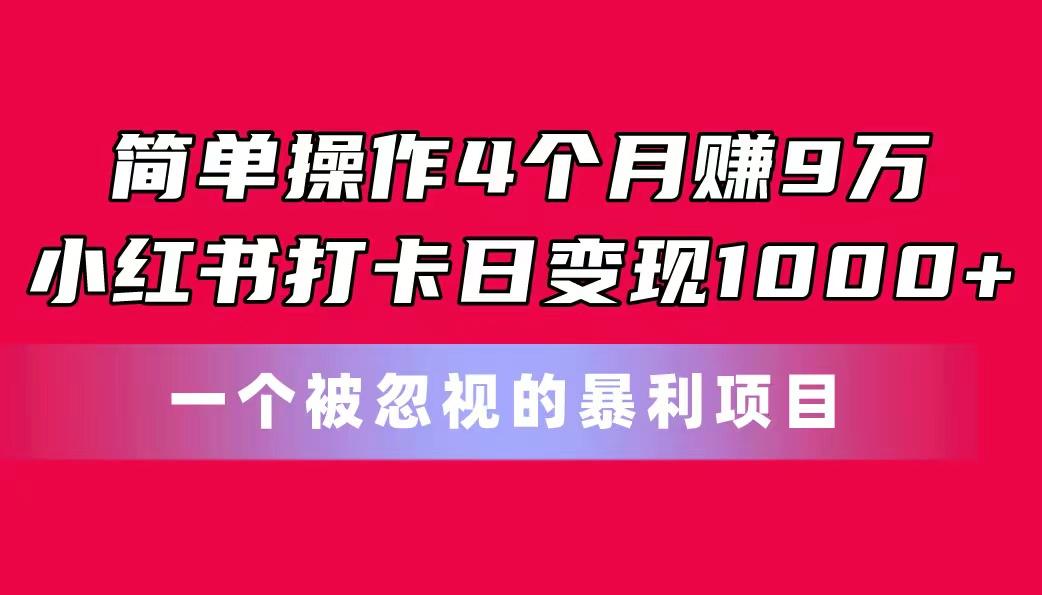 简单操作4个月赚9万！小红书打卡日变现1000+！一个被忽视的暴力项目-资源社