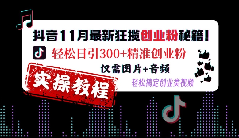 抖音11月最新狂揽创业粉秘籍，轻松日引300+精准创业粉，仅需图片+音频，轻松搞定创业类视频-资源社