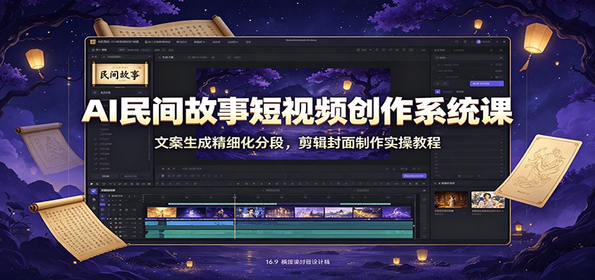AI民间故事短视频创作系统课:文案生成精细化分段,剪辑封面制作实操教程-资源社