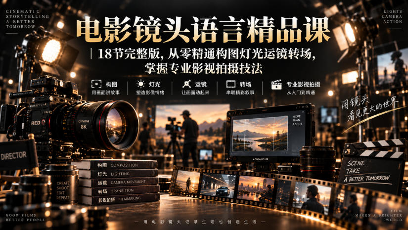 电影镜头语言精品课|18节完整版,从零精通构图灯光运镜转场,掌握专业影视拍摄技法-资源社