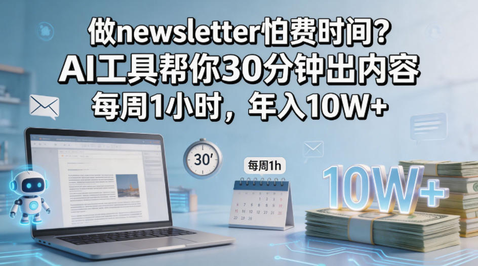 做newsletter怕费时间？AI工具帮你30分钟出内容，每周1小时，年入10W+！【原创双语字幕】-资源社
