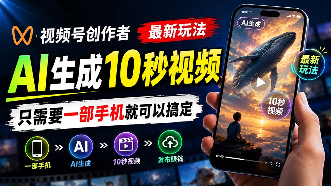 视频号创作者最新玩法,AI生成10秒视频,只需要一部手机就可以搞定-资源社