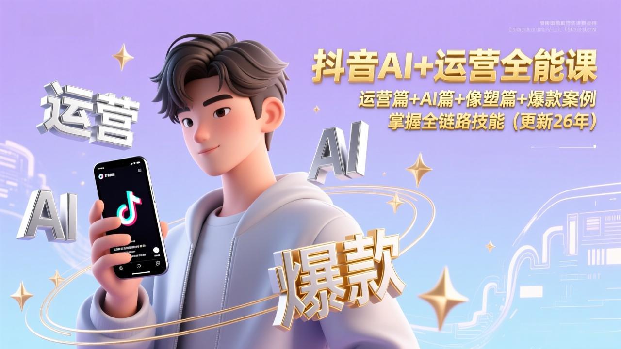 抖音AI+运营全能课，运营篇+AI篇+像塑篇+爆款案例，掌握全链路技能(更新26年-资源社
