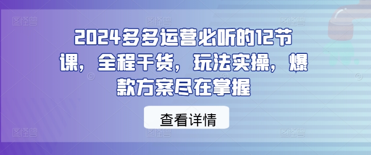 2024多多运营必听的12节课，全程干货，玩法实操，爆款方案尽在掌握-资源社