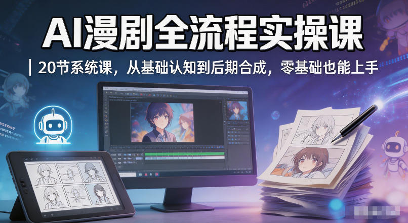 AI漫剧全流程实操课｜20节系统课，从基础认知到后期合成，零基础也能上手-资源社