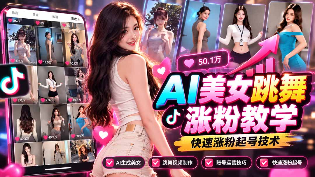 AI美女跳舞涨粉教学,AI生成美女,跳舞视频制作,账号运营与快速起号涨粉-资源社