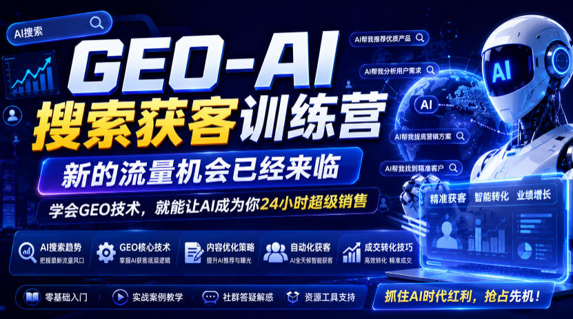GEO-AI搜索获客训练营，新的流量机会已经来临，学会GEO技术，就能让AI成为你24小时超级销售(更新0919)-资源社
