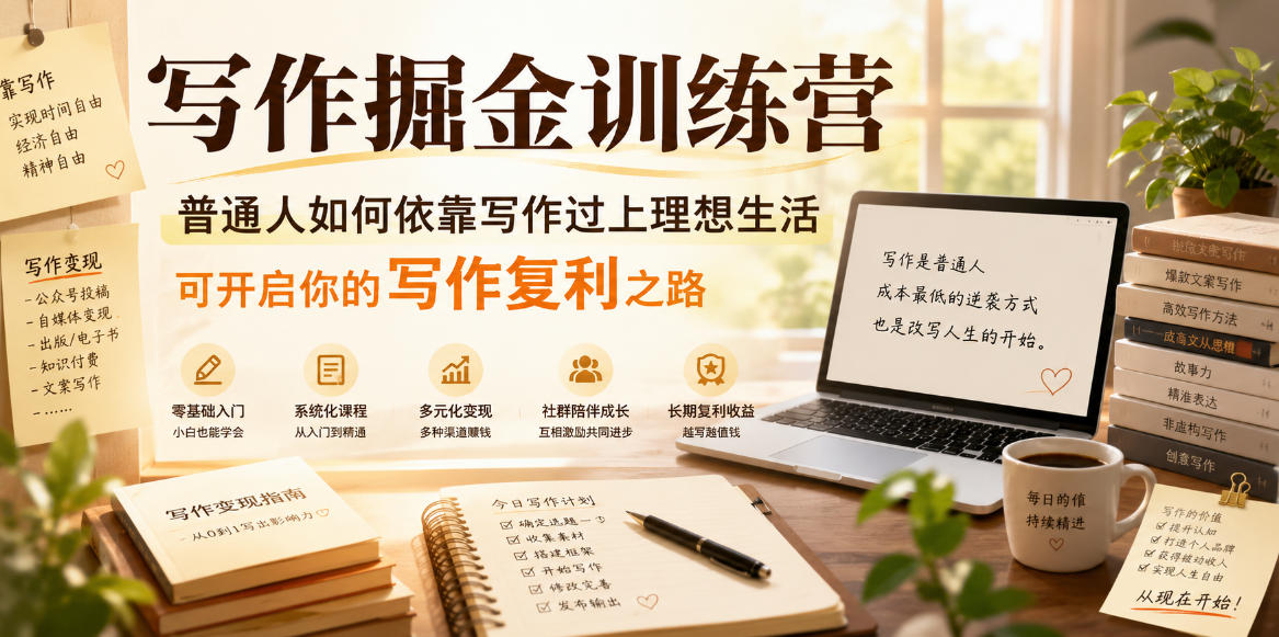 写作掘金训练营,普通人如何依靠写作过上理想生活,可开启你的写作复利之路(更新6月)-资源社