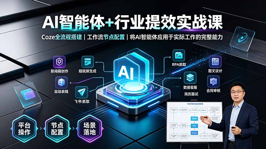AI智能体+行业提效实战课·Coze全流程搭建｜工作流节点配置｜将AI智能体应用于实际工作的完整能力-资源社