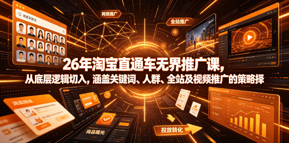 26年淘宝直通车无界推广课，从底层逻辑切入，涵盖关键词、人群、全站及视频推广的策略选择-资源社