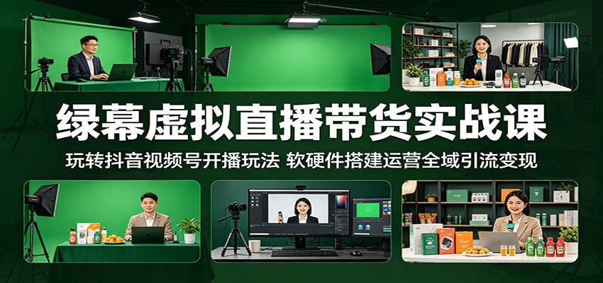 绿幕虚拟直播带货实战课:玩转抖音视频号开播玩法,软硬件搭建运营全域引流变现-资源社