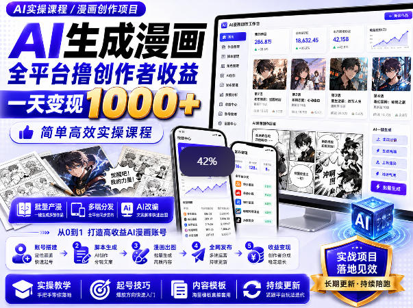 AI生成漫画全平台撸创作者收益内部课程，实操最高单日变现1k+-资源社
