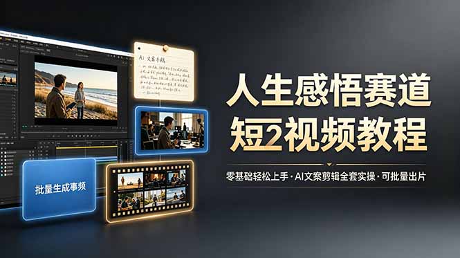 人生感悟赛道短视频教程，零基础轻松上手，AI文案剪辑全套实操可批量出片-资源社