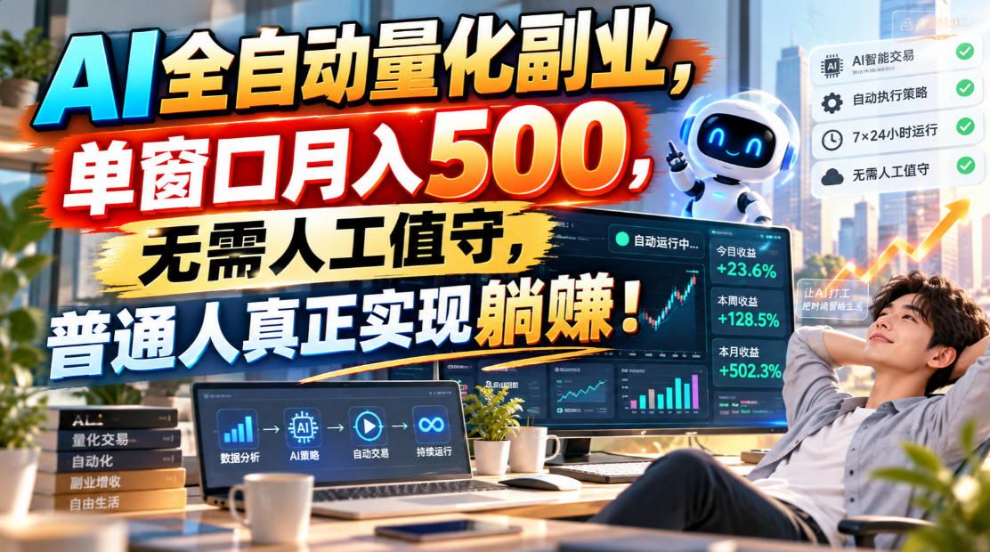 AI全自动量化副业,单窗口月入500,无需人工值守,普通人真正实现躺賺!-资源社