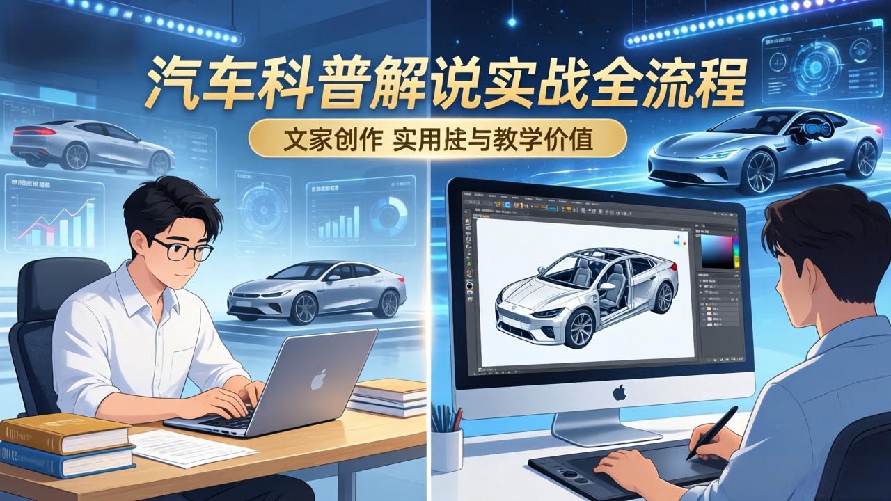 抖音汽车科普解说实战：文案+动画+画面处理+去水印全流程，打造专业汽车科普视频-资源社
