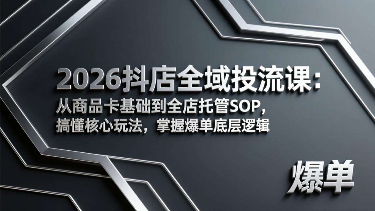 2026抖店全域投流课：从商品卡基础到全店托管SOP，搞懂核心玩法，掌握爆单底层逻辑-资源社