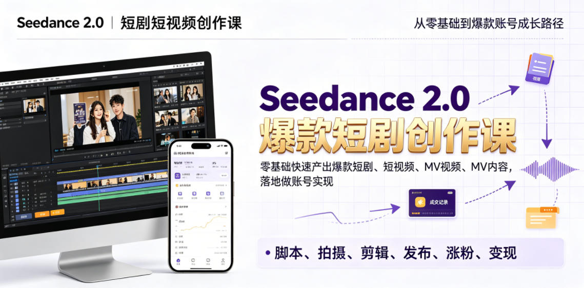 Seedance 2.0短剧短视频创作课,零基础快速产出爆款短剧、短视频、MV内容,落地做账号实现变现-资源社