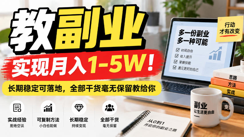 “教副业”实现月入1-5W！长期稳定可落地，全部干货毫无保留教给你【揭秘】-资源社