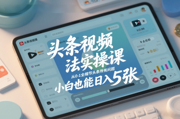 头条视频玩法实操课，从0-1全细节头条所有问题，小白也能日入5张-资源社