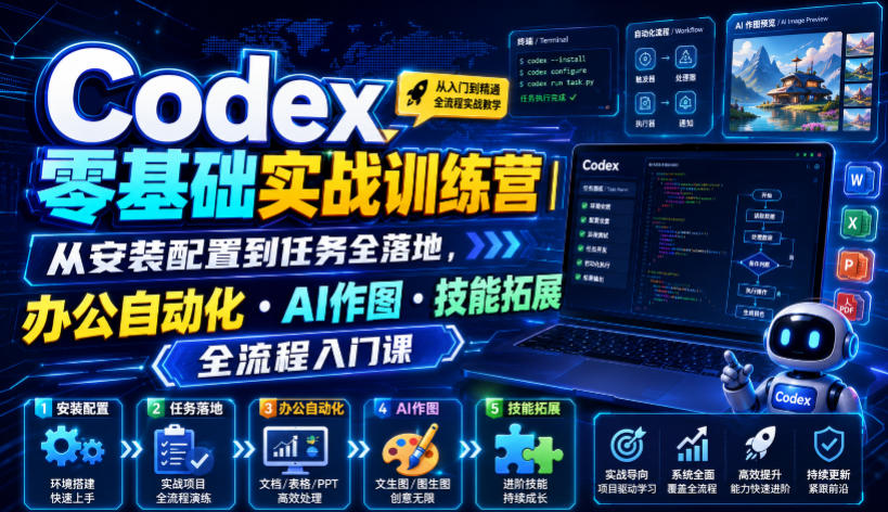 Codex零基础实战训练营｜从安装配置到任务全落地，办公自动化・AI作图・技能拓展全流程入门课-资源社