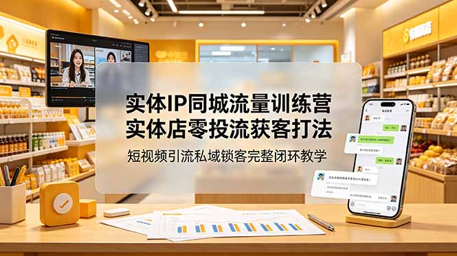 实体IP同城流量训练营：实体店零投流获客打法，短视频引流私域锁客完整闭环教学-资源社