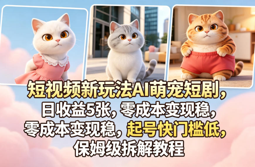 短视频新玩法AI萌宠短剧，日收益5张，零成本变现稳，起号快门槛低，保姆级拆解教程-资源社