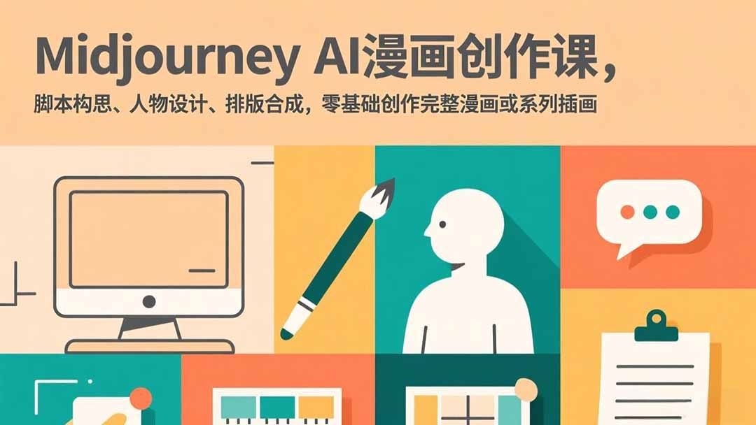 Midjourney AI漫画创作课，脚本构思、人物设计、排版合成，零基础创作完整漫画或系列插画-资源社