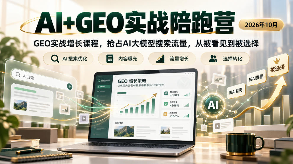 AI+GEO实战陪跑营2026年10月，GEO实战增长课程，抢占AI大模型搜索流量，从被看见到被选择-资源社