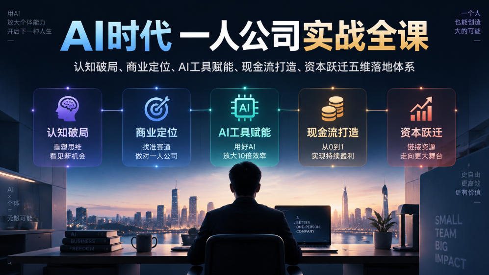 AI时代一人公司实战全课｜认知破局、商业定位、AI工具赋能、现金流打造、资本跃迁五维落地体系-资源社