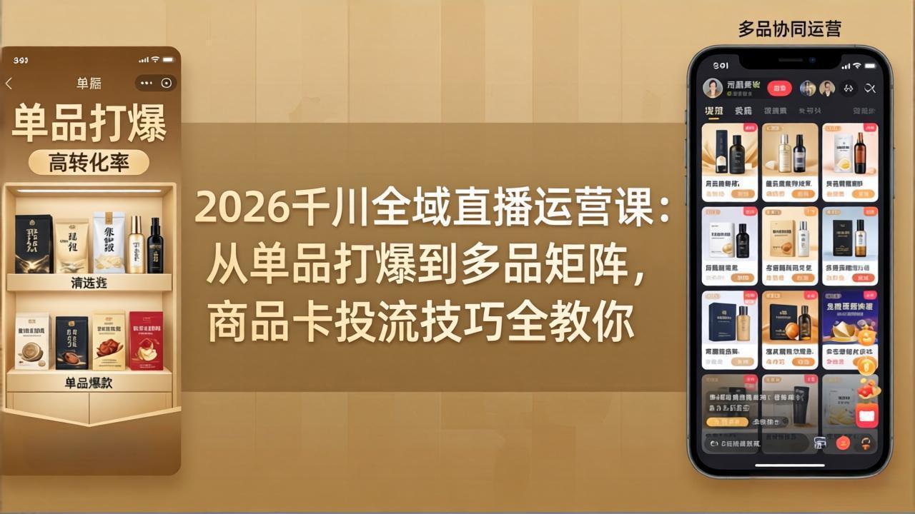 2026千川全域直播运营课：从单品打爆到多品矩阵，商品卡投流技巧全教你-资源社