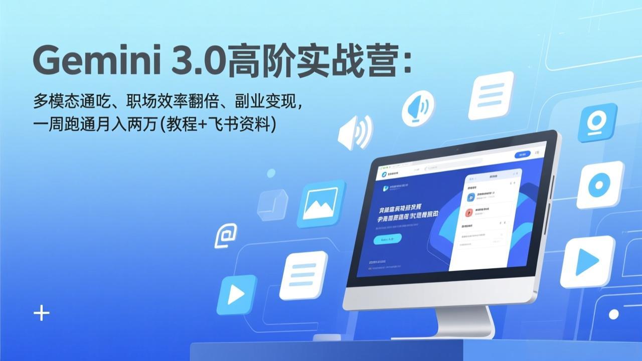 Gemini 3.0高阶实战营：多模态通吃、职场效率翻倍、副业变现，一周跑通月入两万(教程+飞书资料-资源社