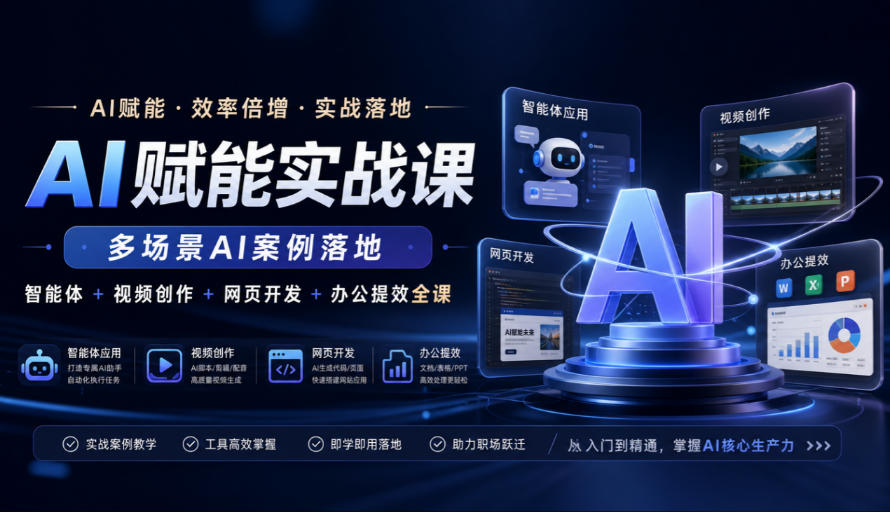 AI赋能实战课,多场景AI案例落地,智能体+视频创作+网页开发+办公提效全课-资源社