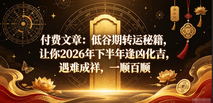 付费文章：低谷期转运秘籍，让你2026年下半年逢凶化吉，遇难成祥，一顺百顺-资源社