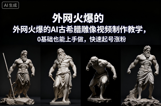 外网火爆的AI古希腊雕像视频制作教学，0基础也能上手做，快速起号涨粉-资源社