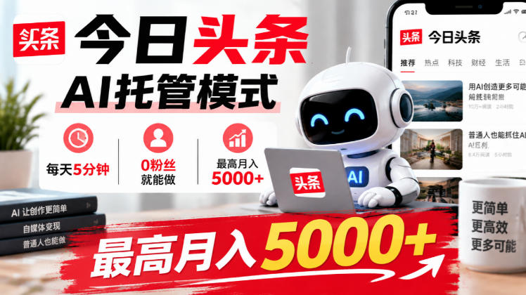 今日头条AI托管模式，每天5分钟，0粉丝就能做，最高月入5000+【揭秘】-资源社