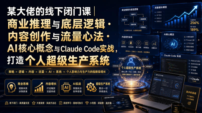 某大佬的线下闭门课｜商业推理与底层逻辑・内容创作与流量心法・AI核心概念与Claude Code实战，打造个人超级生产系统【录音+图片】-资源社