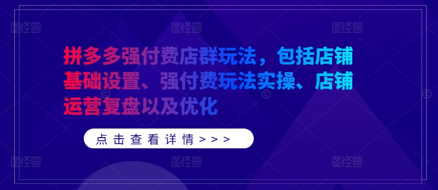 拼多多强付费店群玩法，包括店铺基础设置、强付费玩法实操、店铺运营复盘以及优化-资源社