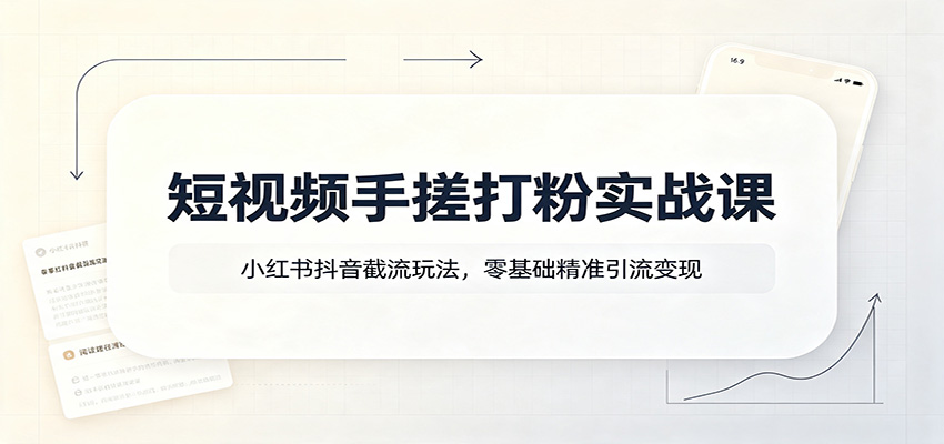 短视频手搓打粉实战课:小红书抖音截流玩法,零基础精准引流变现-资源社
