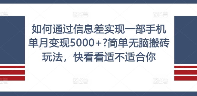 如何通过信息差实现一部手机单月变现5000+?简单无脑搬砖玩法，快看看适不适合你【揭秘】-资源社