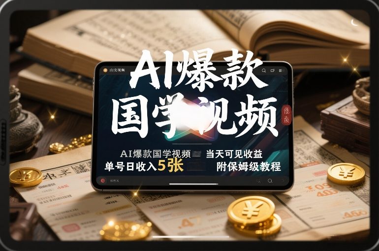 AI爆款国学视频，独家起号方法，小白直接上手，当天可见收益，单号日收入5张+附保姆级教程-资源社