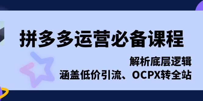 拼多多运营必备课程，解析底层逻辑，涵盖低价引流、OCPX转全站-资源社