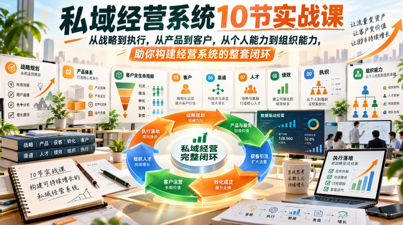 私域经营系统10节实战课,从战略到执行,从产品到客户,从个人能力到组织能力,助你构建经营系统的整套闭环-资源社