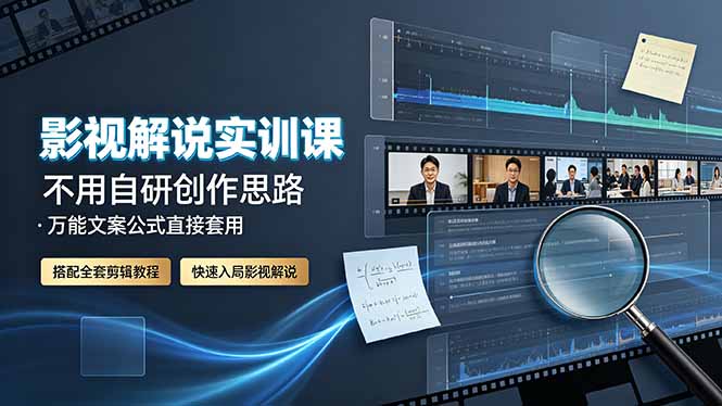 影视解说实训课:不用自研创作思路,万能文案公式直接套用,搭配全套剪辑教程,快速入局影视解说-资源社