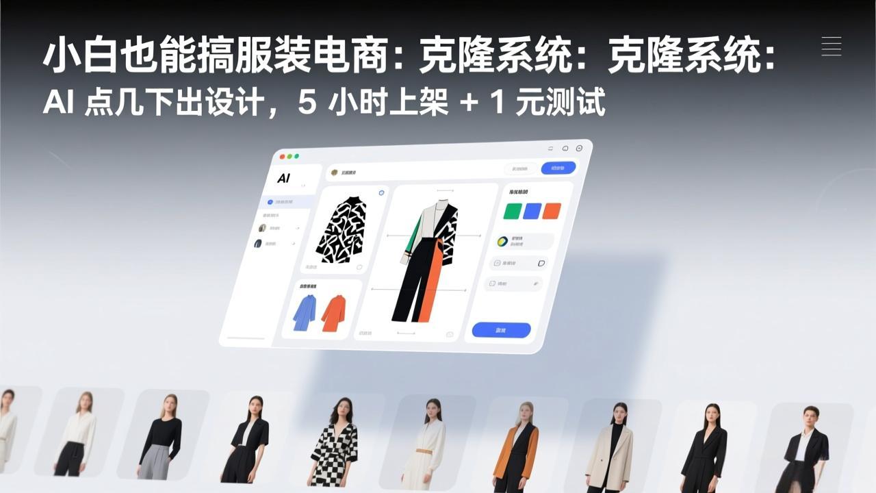 小白也能搞服装电商:克隆系统:AI 点几下出设计,5 小时上架 + 1 元测试-资源社