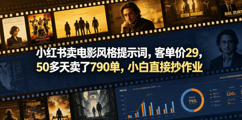 小红书卖电影风格提示词，客单价29，50多天卖了790单，小白直接抄作业！-资源社