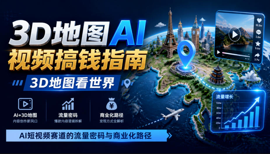3D地图AI视频搞钱指南，3D地图看世界，AI短视频赛道的流量密码与商业化路径【文档】-资源社